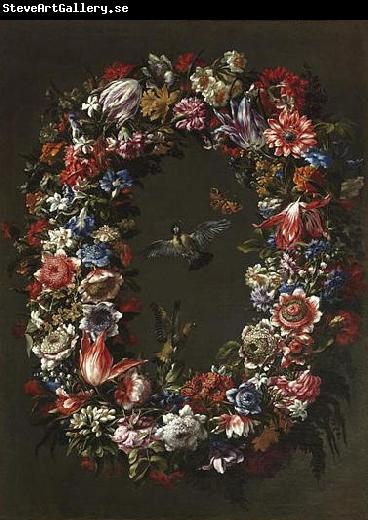 Juan de Arellano Festoon with flowers, birds and a butterfly